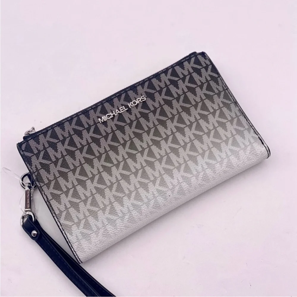 Michael Kors Jet Set Large Ombré Signature Logo Wristlet Wallet Phone BLACK NWT